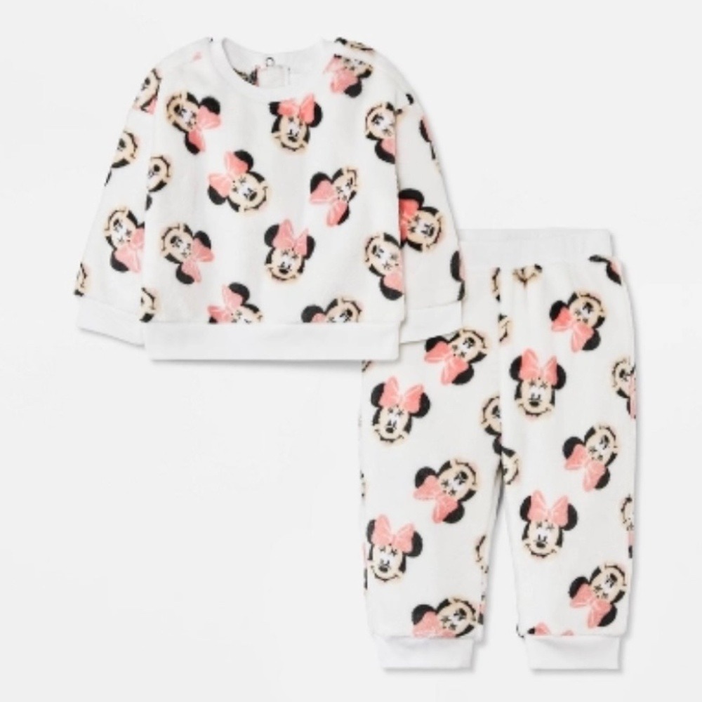 Disney Minnie Mouse Fleece Jogger Set Girls 3-6M White Pink